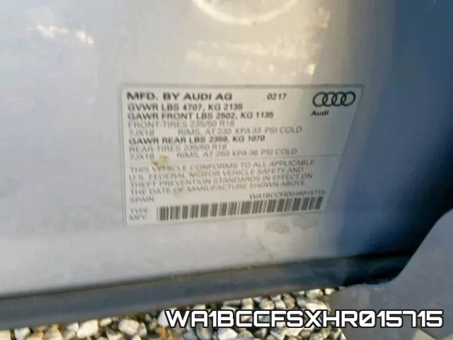 WA1BCCFSXHR015715 фото 2