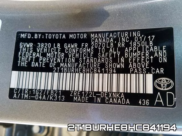 2T1BURHE8HC841194 фото 2