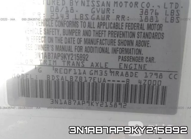 3N1AB7AP9KY215892 фото 9