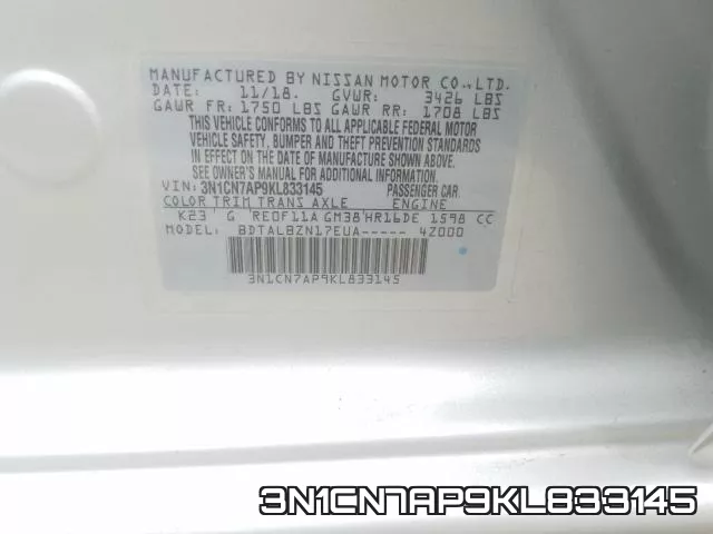 3N1CN7AP9KL833145 фото 2