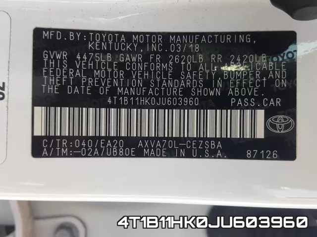 4T1B11HK0JU603960 фото 2