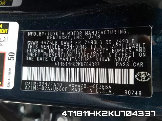 4T1B11HK2KU704337 фото 2