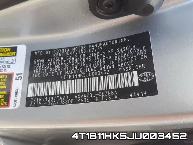 4T1B11HK5JU003452 фото 2