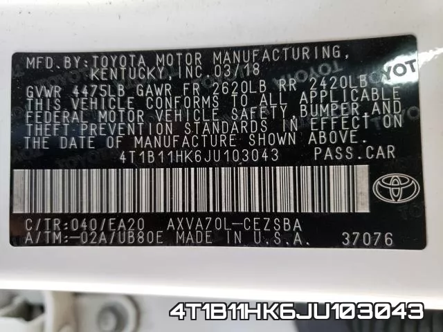 4T1B11HK6JU103043 фото 2