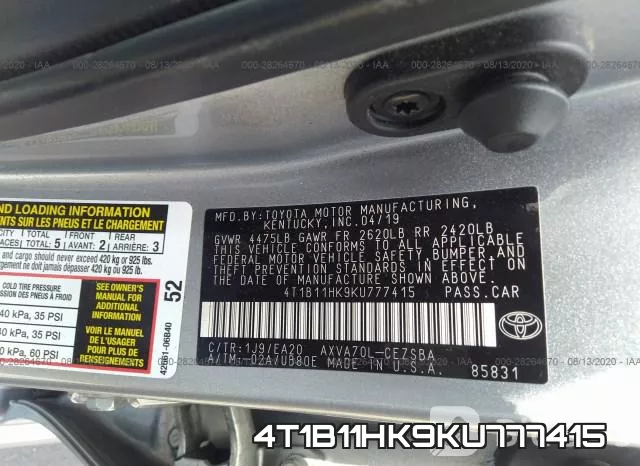 4T1B11HK9KU777415 фото 9