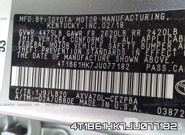 4T1B61HK7JU077182 фото 10