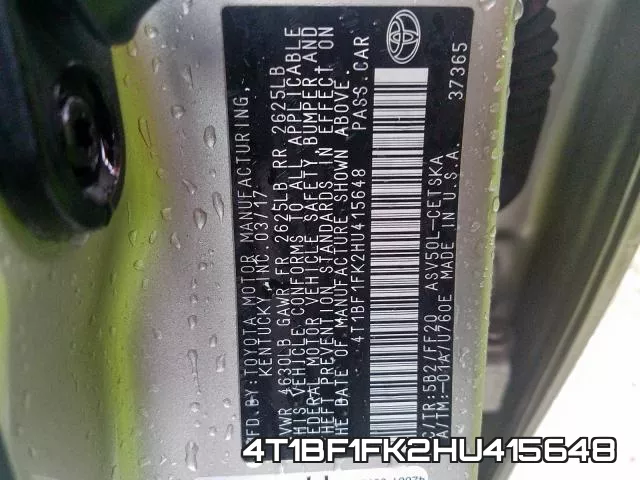 4T1BF1FK2HU415648 фото 2