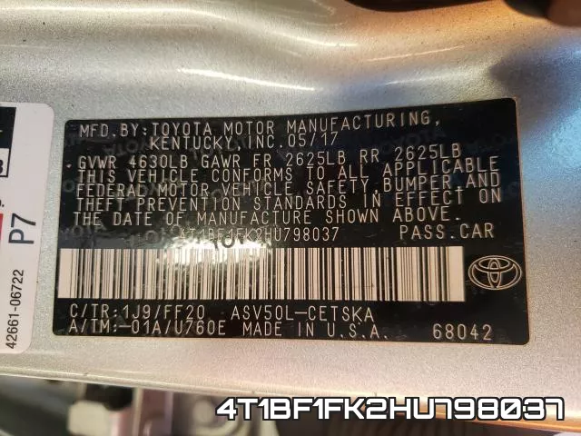 4T1BF1FK2HU798037 фото 2