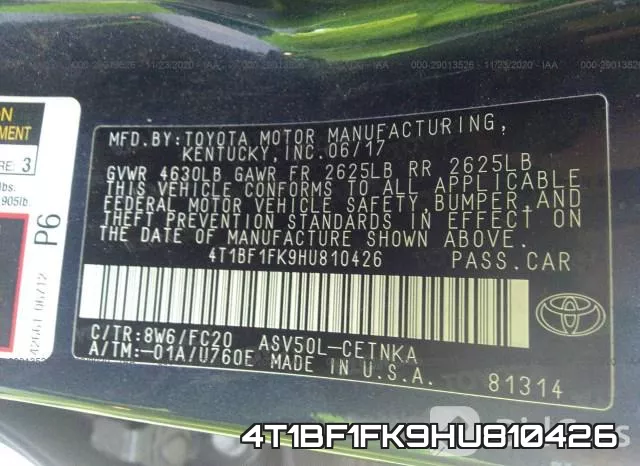 4T1BF1FK9HU810426 фото 10
