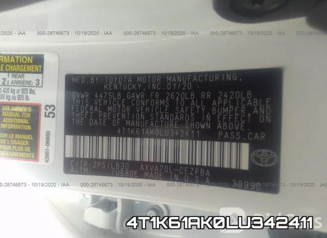4T1K61AK0LU342411 фото 10