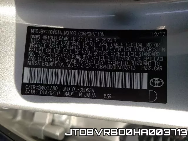 JTDBVRBD0HA003713 фото 2