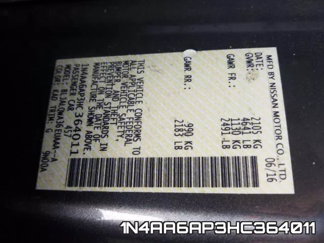 1N4AA6AP3HC364011 фото 2