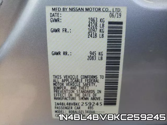 1N4BL4BV8KC259245 фото 2