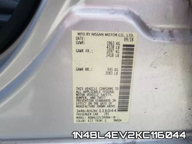 1N4BL4EV2KC116044 фото 2