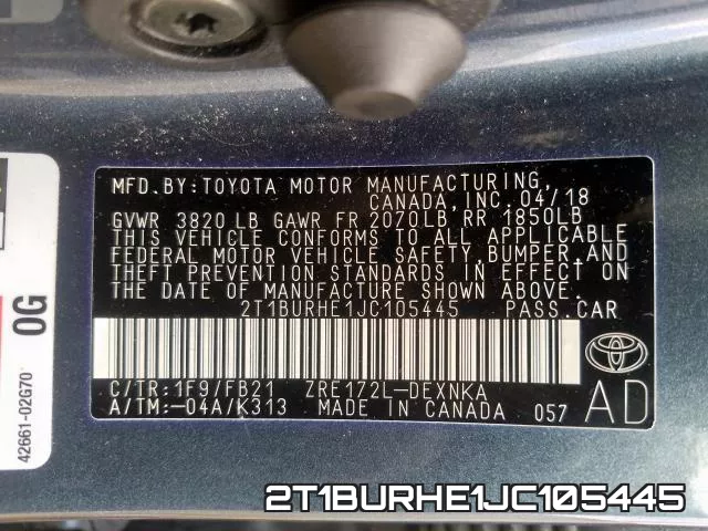 2T1BURHE1JC105445 фото 2