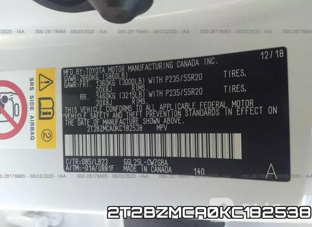 2T2BZMCA0KC182538 фото 10