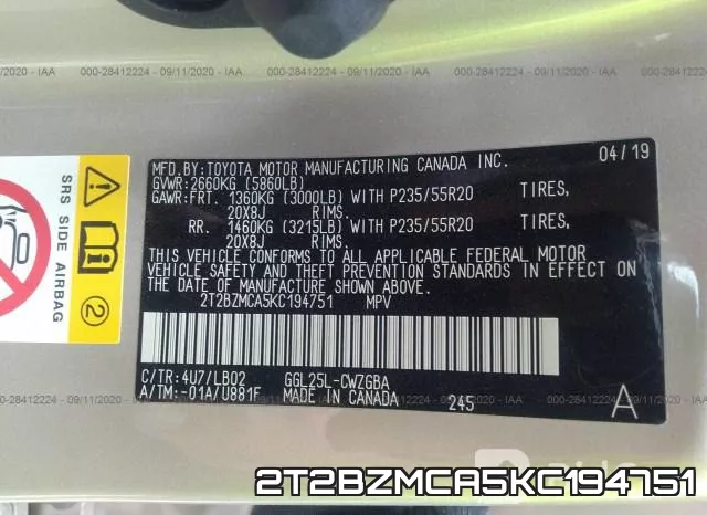 2T2BZMCA5KC194751 фото 10