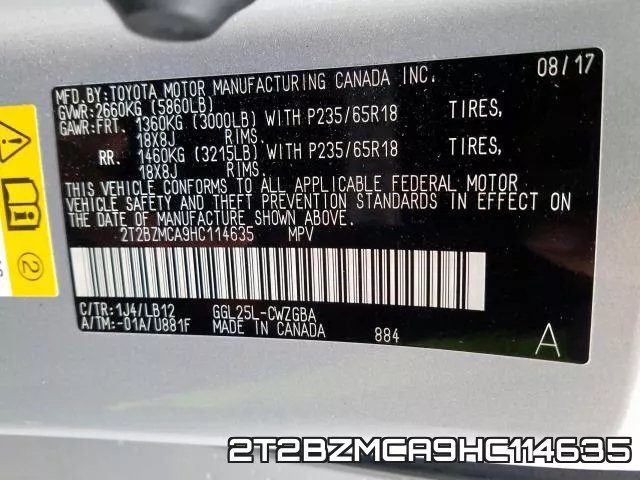 2T2BZMCA9HC114635 фото 2