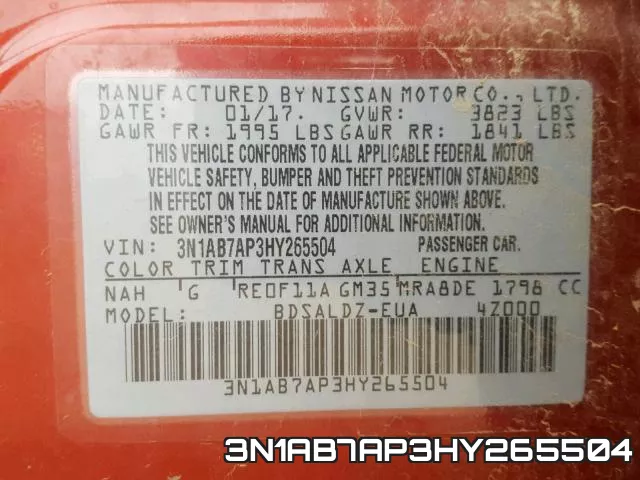 3N1AB7AP3HY265504 фото 2