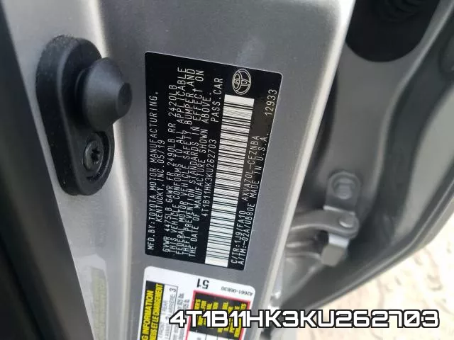 4T1B11HK3KU262703 фото 2