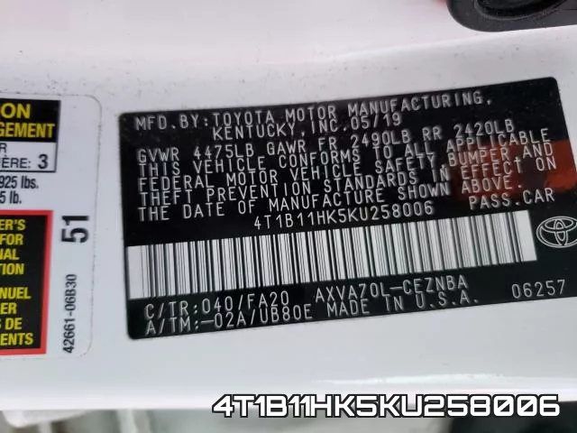 4T1B11HK5KU258006 фото 2