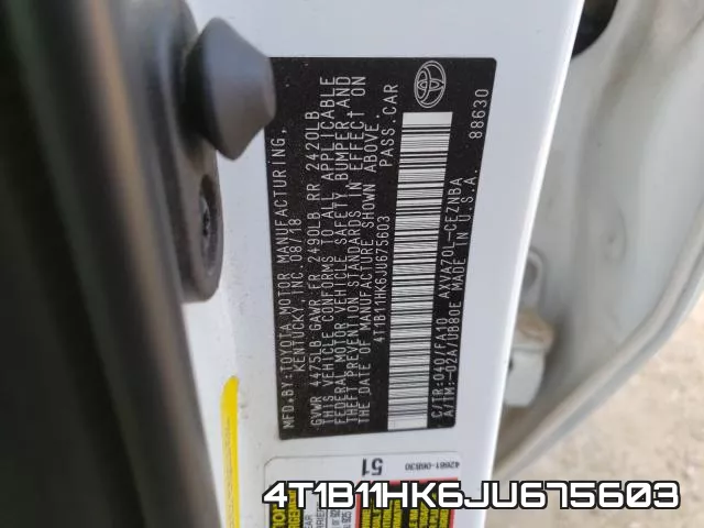 4T1B11HK6JU675603 фото 2