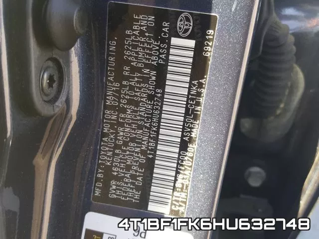 4T1BF1FK6HU632748 фото 2