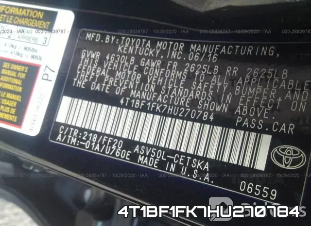 4T1BF1FK7HU270784 фото 10