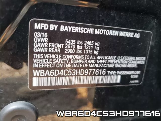 WBA6D4C53HD977616 фото 2