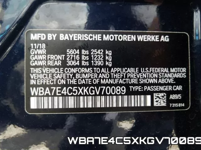 WBA7E4C5XKGV70089 фото 2