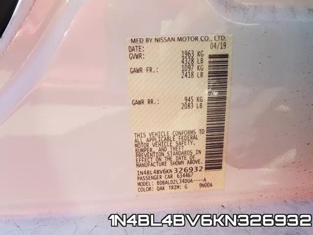 1N4BL4BV6KN326932 фото 2
