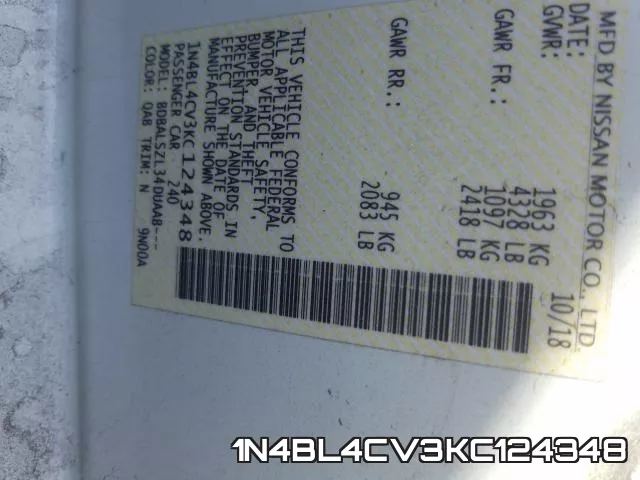 1N4BL4CV3KC124348 фото 2