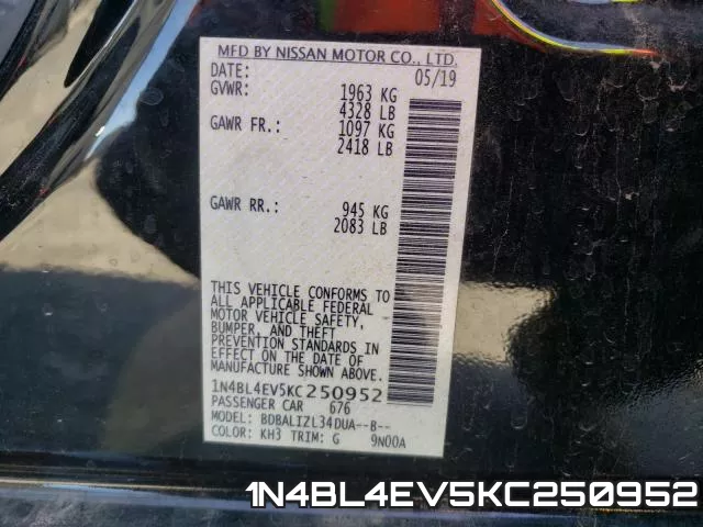 1N4BL4EV5KC250952 фото 2