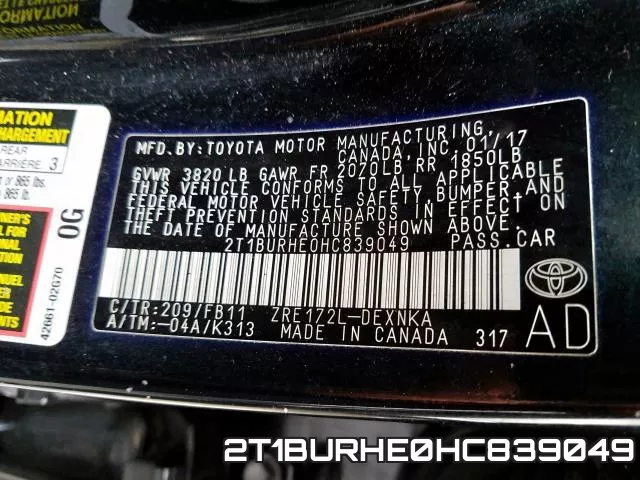 2T1BURHE0HC839049 фото 2
