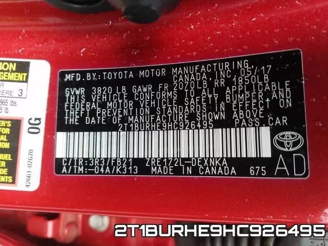 2T1BURHE9HC926495 фото 2