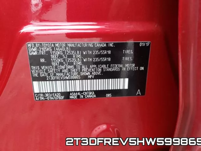 2T3DFREV5HW599865 фото 2