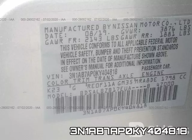 3N1AB7AP0KY404818 фото 10