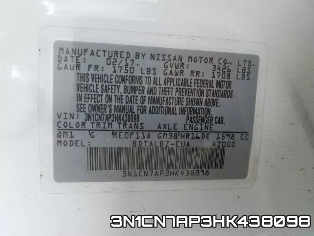 3N1CN7AP3HK438098 фото 2