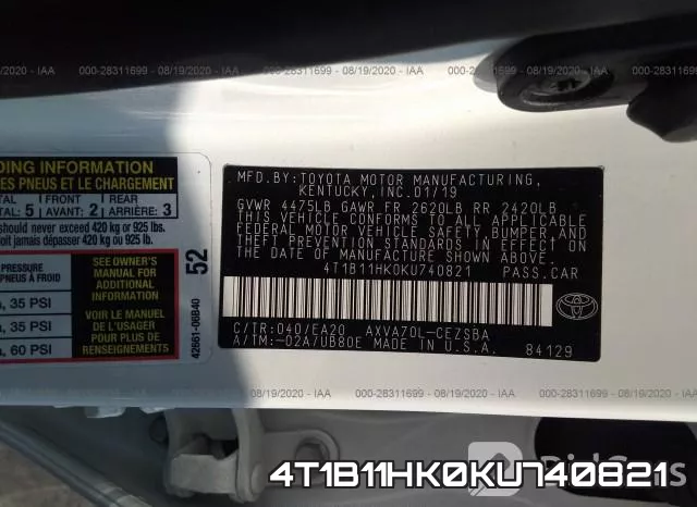 4T1B11HK0KU740821 фото 10