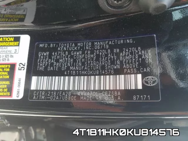 4T1B11HK0KU814576 фото 2