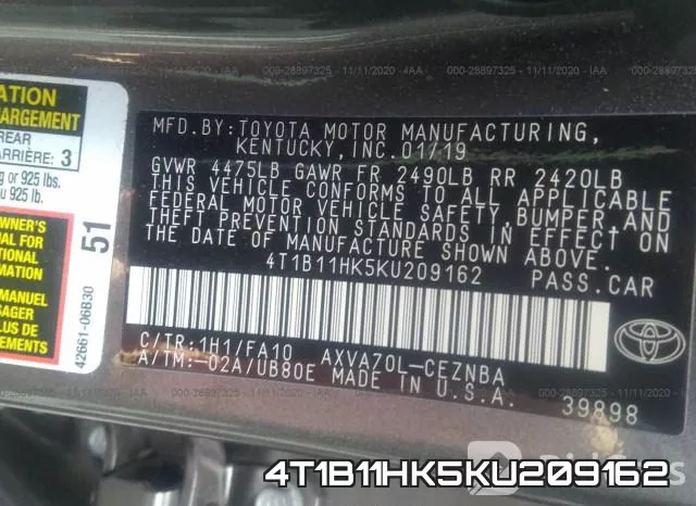 4T1B11HK5KU209162 фото 10