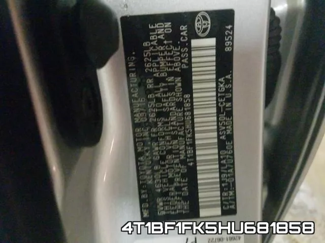 4T1BF1FK5HU681858 фото 2