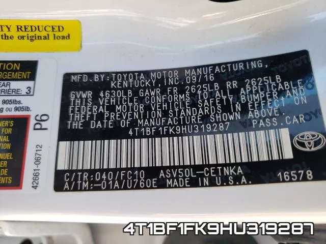 4T1BF1FK9HU319287 фото 2