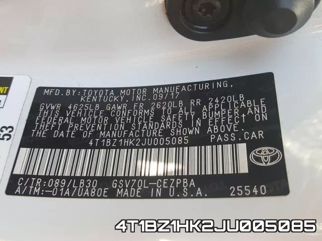 4T1BZ1HK2JU005085 фото 2