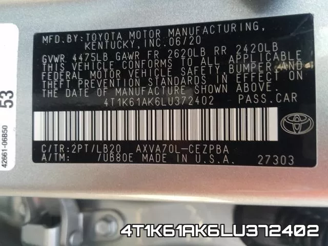 4T1K61AK6LU372402 фото 2