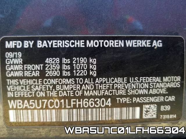 WBA5U7C01LFH66304 фото 2