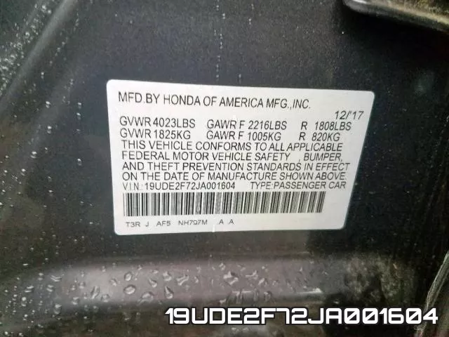 19UDE2F72JA001604 фото 2