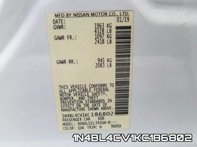 1N4BL4CV1KC186802 фото 2