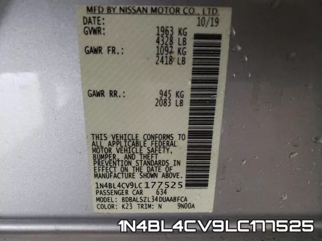 1N4BL4CV9LC177525 фото 2