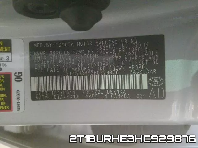 2T1BURHE3HC929876 фото 2